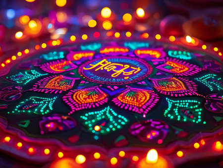 Radiant Diwali Celebrations: Golden Oil Lamps Against Glittering Backdrop Illuminate Warm Fireworks Lights in Celebrationの素材