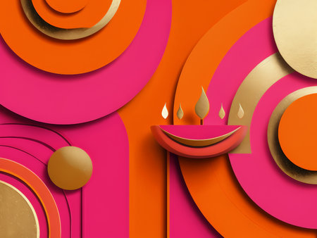 Radiant Celebration: Vibrant Multicolor Flames Bursting from a Bowl as Symbolic of Joyful Diwali Festival in Traditional Indian Artworkの素材