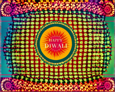 Radiant Diwali Celebration: Vibrant Paper Cutout Design Over Purple Background Commemorating the Festival of Lightsの素材