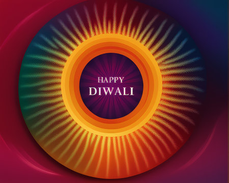 The Radiant Celebration of Diwali: A Vibrant Illustration Featuring Lit Candles and Fireworks Against a Dark Skyの素材
