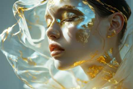 Translucent Elegance A Serene Contemplation Portrayed Through Ethereal Gold Leaf Decorationsの素材