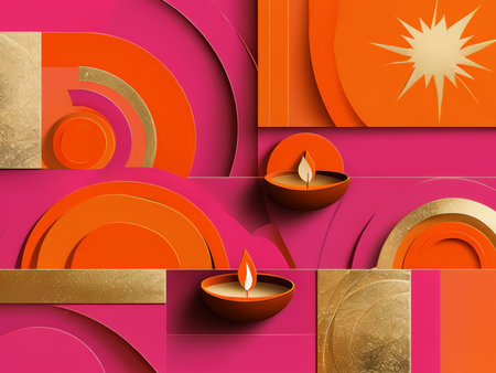 Set of colorful diwali diya background. Vector illustration.の素材
