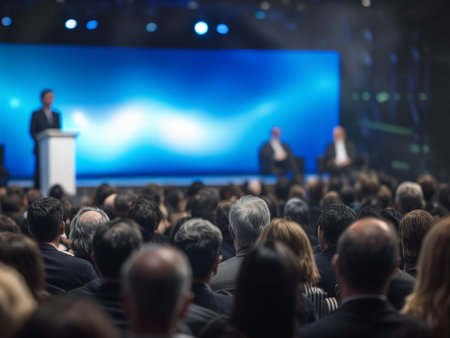 Speaker at Business Conference and Presentation. Audience in the conference hall. Business and Entrepreneurship.の素材