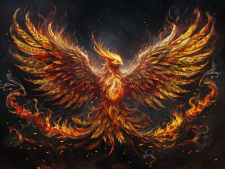 grunge background with fire and eagle wings, fire and fireの素材