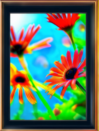 floral background with gerbera daisy flowers in a frameの素材