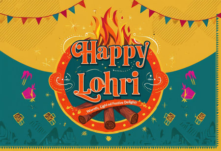 Happy Lohri festival of India typography poster. Vector illustrationの素材