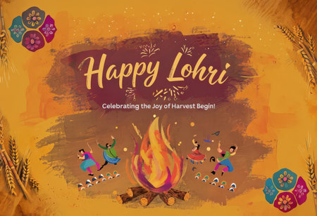 Happy Lohri festival of India greeting card design with text spaceの素材