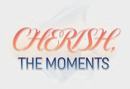 This graphic features stylized text in red that reads "cherish," with blue outlines and shadows enhancing its visual appeal. The phrase is followed by smaller, capitalized white leの素材