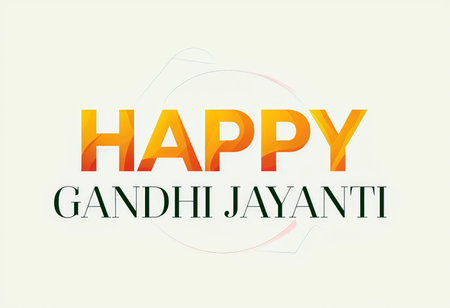 The image displays an animated graphic with a white background showcasing the phrase "HAPPY GANDHI JAYANTI" in stylized text; 'Happy' is written above 'Gandhi Jayanti'. The lettersの素材
