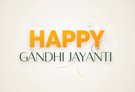 The graphic celebrates Gandhi Jayanti with prominent yellow letters spelling out "HAPPY" in large font above smaller green text reading "GANDHI JAYANTI." The background is a lightの素材
