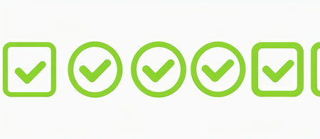 Green check mark icons on a white background. Checkmark icon.の素材