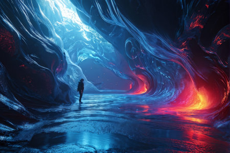 Colorful Vortex A Man Inside a Dynamic Tunnel Experienceの素材