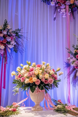 Floral Ambiance A Bouquet of Roses in a Romantic Decorated Settingの素材