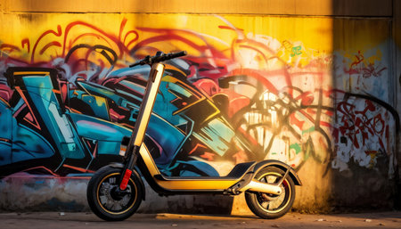 Vintage Graffiti Wall The Intriguing Encounter with an Electric Scooterの素材
