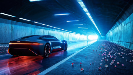 Future Fusion A Luxurious Tunnel Journey Through Technological Marvels and Floral Delightsの素材