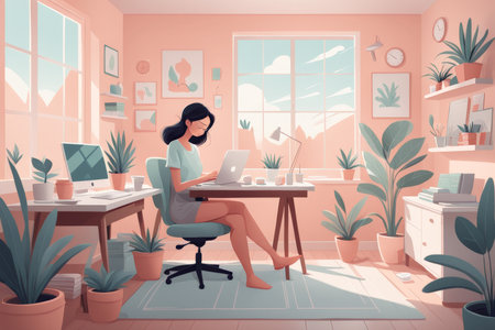 Homebound Harmony A Womans Workspace Amidst Nature and Technologyの素材