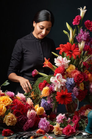 Beautiful Floral Arrangement Captivating Bouquet Created By Skilled Womanの素材