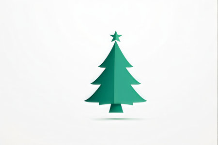 Digital Green Christmas Tree Illustration Featuring Layered Branches and Top Star in White Backgroundの素材