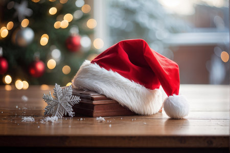 Vintage Holiday Decor A Traditional Candy CaneEncrusted Christmas Hat Engraved on Elegant White Tableの素材