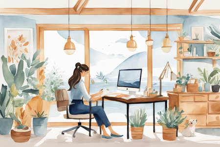 Indulgent Workstation A Womans Oasis in Nature Amidst Modern Technologyの素材