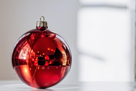 Sparkling Holiday Reflections A Red Ornaments Intricate Surface in Indoor Natural Lightの素材