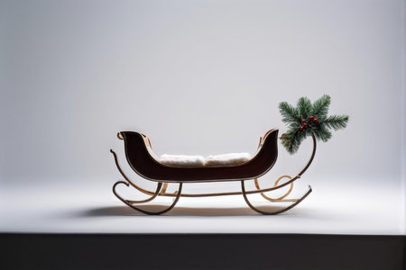 Vintage Winter Sled Elegant White Cushion and Evergreen Tree Branches Adorned Back Endの素材