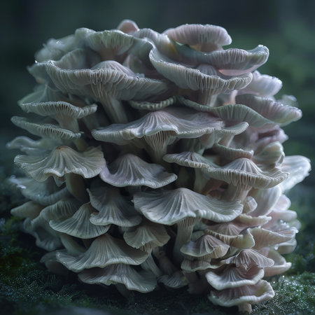 Enigmatic Muted Greens and Pinks A Study in Fungal Beauty Amidst Soft Blurの素材