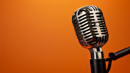 EyeCatching Aesthetic Design Capturing Attention with Clean Lines and Contrast on an Orange Background Microphone Focusの素材