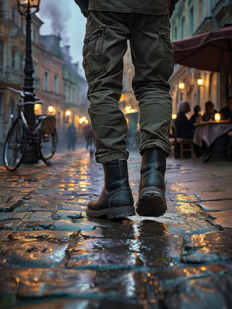 Silent Urban Symphony A Night Walk Through Cobblestoned Streets of European Twilightの素材