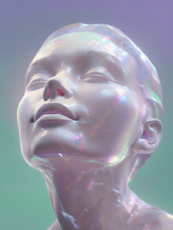 Abstract Digital Rendering A Smooth Skin Tone Portrait in Cool Hues Capturing Tranquility and Meditationの素材