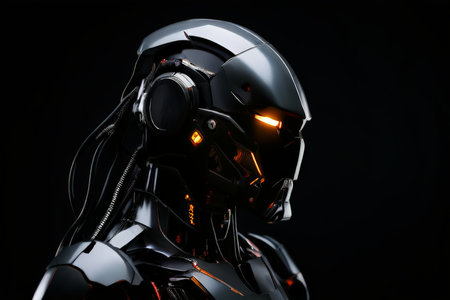 Blazing Future Cyborg Head A Futuristic Representation of Advanced Technology and Ethical Considerations in Roboticsの素材