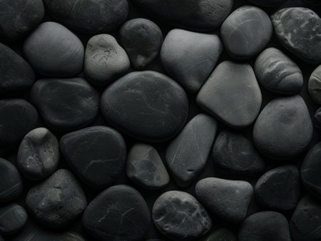 Collection of Grey Stones with Varied Shapes, Sizes and Textures An EyeCatching BlackandWhite Photography Exhibition Featuring Carved Patterns and Cracksの素材