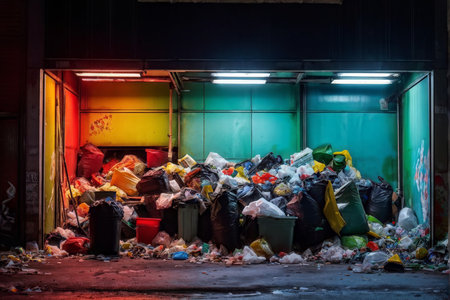 Trash Piles Abound A Darkly Unsettling Image Illustrates Poor Sanitation Conditions and the Need for Effective Waste Management Services in Urban Areasの素材