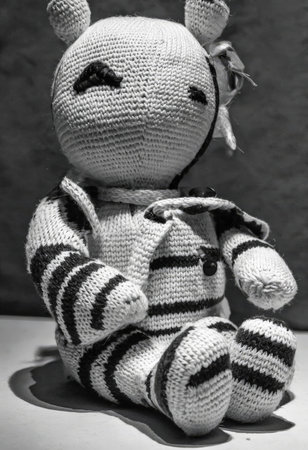 Handcrafted Monochrome Rabbit A Textured Wool Stitched Stuffed Animal Toyの素材