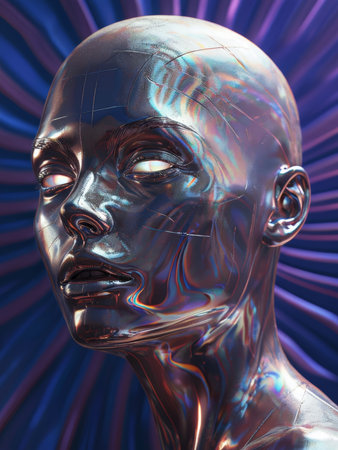 Cyborg head. 3d illustration. 3d rendering. Computer digital drawing.の素材