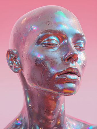 Enigmatic Metaphor A Hologramic Human Head Sculpture Capturing Contemplative Futures Through Reflective, Transhumanist Visionの素材