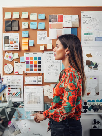 Creative Mindset A Designers Workspace Female Artist Navigates Identity Through Notes Colorful Boardsの素材