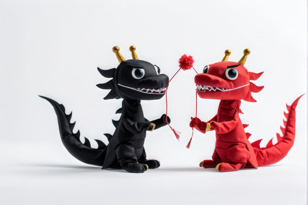 Two Colorful Dragon Puppets Hold an Intricate Decorative Object in Traditional Chinese Performanceの素材