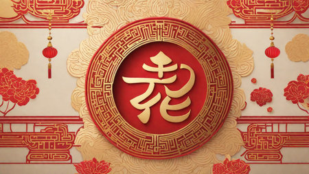 Chinese Heritage Celebration Intricate Patterns, Golden Lanterns, and ProsperityWrapped Red Ornament Wallpaperの素材
