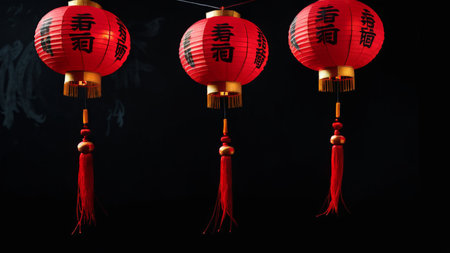 Silent Lantern Trio Ancient Chinese Characters in Black and Whiteの素材
