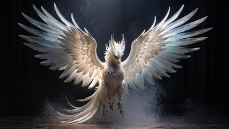 Roosters in Full Glory A Winged Portrait on Darkened Canvasの素材