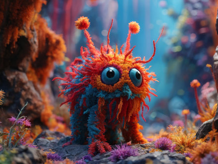 JewelCovered Abyssal Ape A Vibrant Underwater Marvel with Blue Eyes and Antennaeの素材