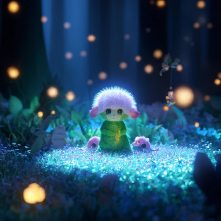 Enchanted Fauna in Ethereal Glowing Vines A Dreamy Encounter with Whimsical Beasts in a Fantastical Realmの素材