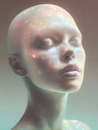 Enchanting Starry Reflections A Divine Portrait of the Womans Faceの素材