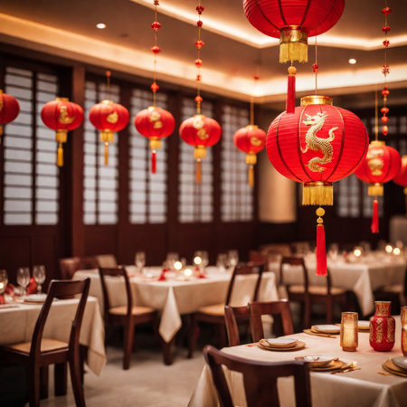 Chinese Delight An Ornamented Feast of Red Lanterns at a Traditional Restaurantの素材