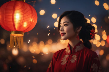 Traditional Lantern Wreath An Evenings Marvelous Admire Amidst Sparkling Lights and Cultural Splendorの素材