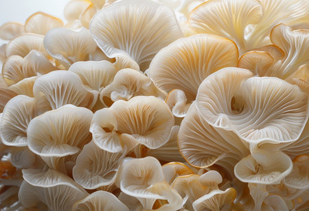 Amphibious Edibles A Detailed Guide to Cultivating Large Pale Mushrooms with Ruffled Caps An Educational Tool and Marketing Assetの素材