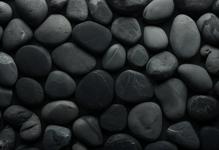 Unassuming Black Stones A Study in Form, Texture, and Reflectionの素材