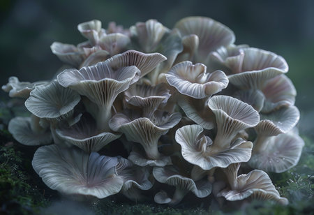 Enchanting Mushroom Bloom Against Soft Green Backgroundの素材