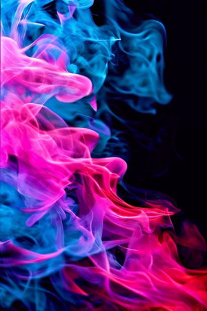 Colorful Cosmic Flow A Captivating Abstract Artwork Featuring Vibrant Blue, Pink, Purple, and Red Hues Amidst Spacey Smoke Vortexesの素材